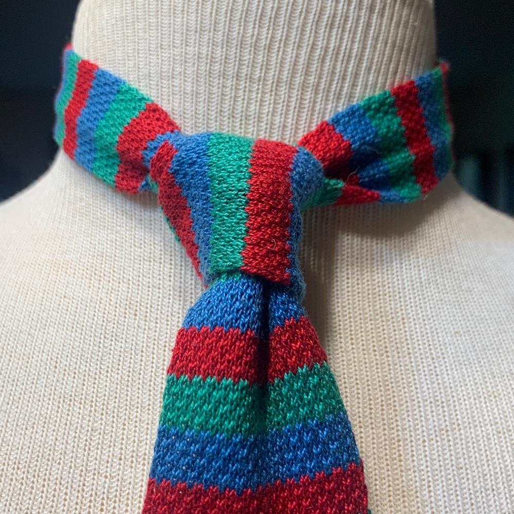 FRANCE 60’s MIDCENTURY COTTON KNIT COLORFUL STRIPED NECKTIE